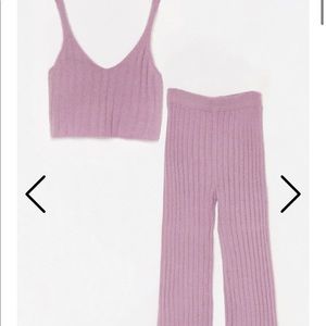 Nasty gal Ribbed Wide-leg Pants Lounge Set